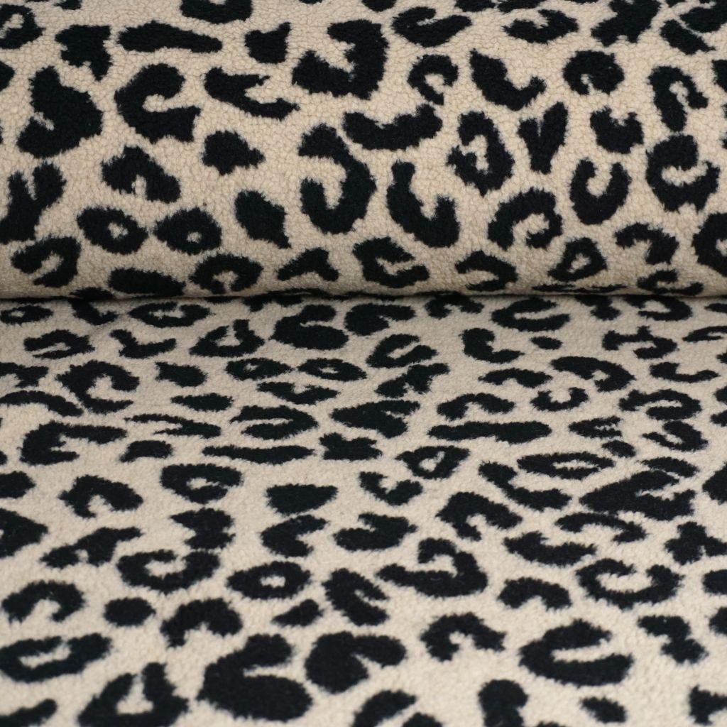 Teddyplüsch Leopardenmuster beige schwarz